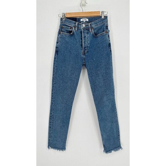 RE/DONE 90s High Rise Ankle Crop Jeans Button Fly Raw Hem Medium Wash Women's 26 - Picture 2 of 9